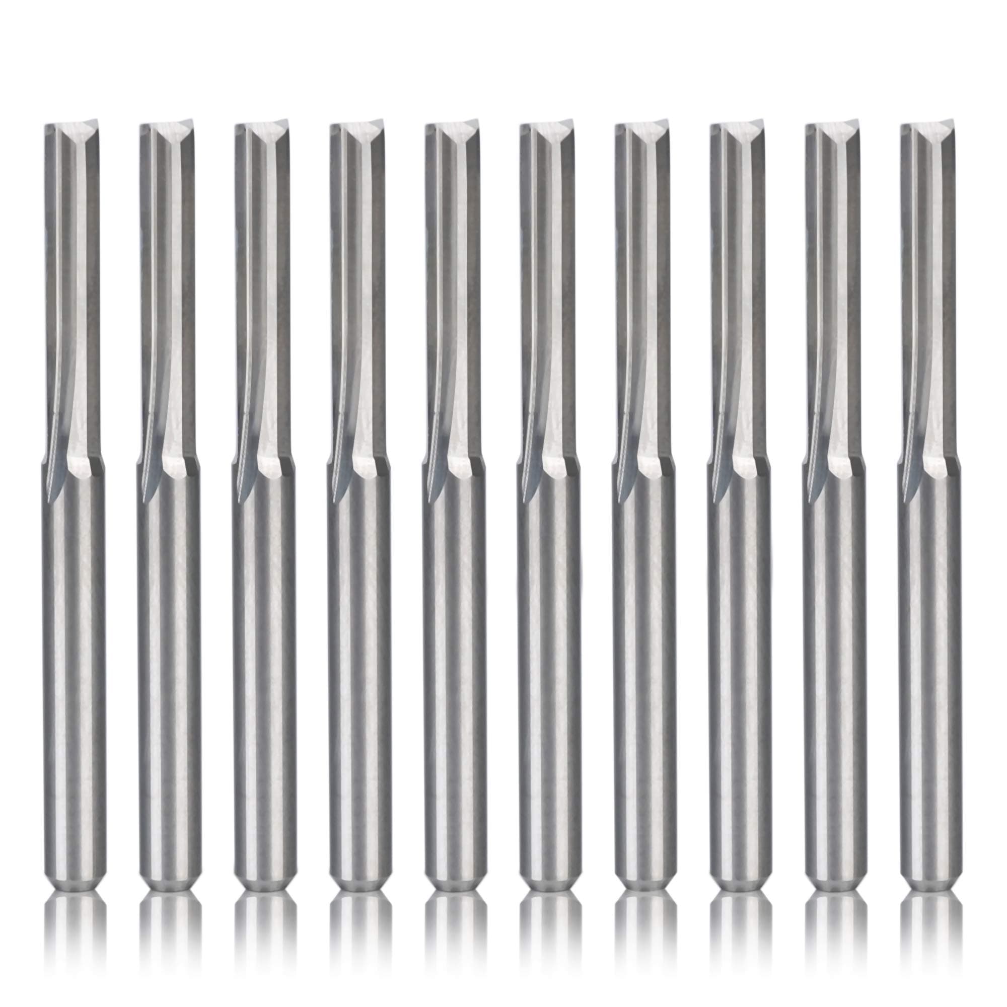 HQMaster CNC Router Bits Straight Router Bit 1/8" Shank Straight Flute End Mill Cutter 2-Flute Milling Cutting for MDF PVC Acrylic Chipboard Wood 10 Pack