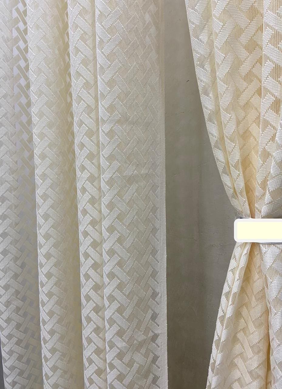 Neymo Polyester Heavy Net Tissue Cross Design Window Curtains Set Of 2 Pieces , (4 X 5 Feet, Off White)