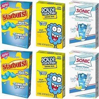 SINGLES TO GO! Blue Raspberry Variety Pack (Starburst, & Jolly Rancher) (2 of each) Variety Pack