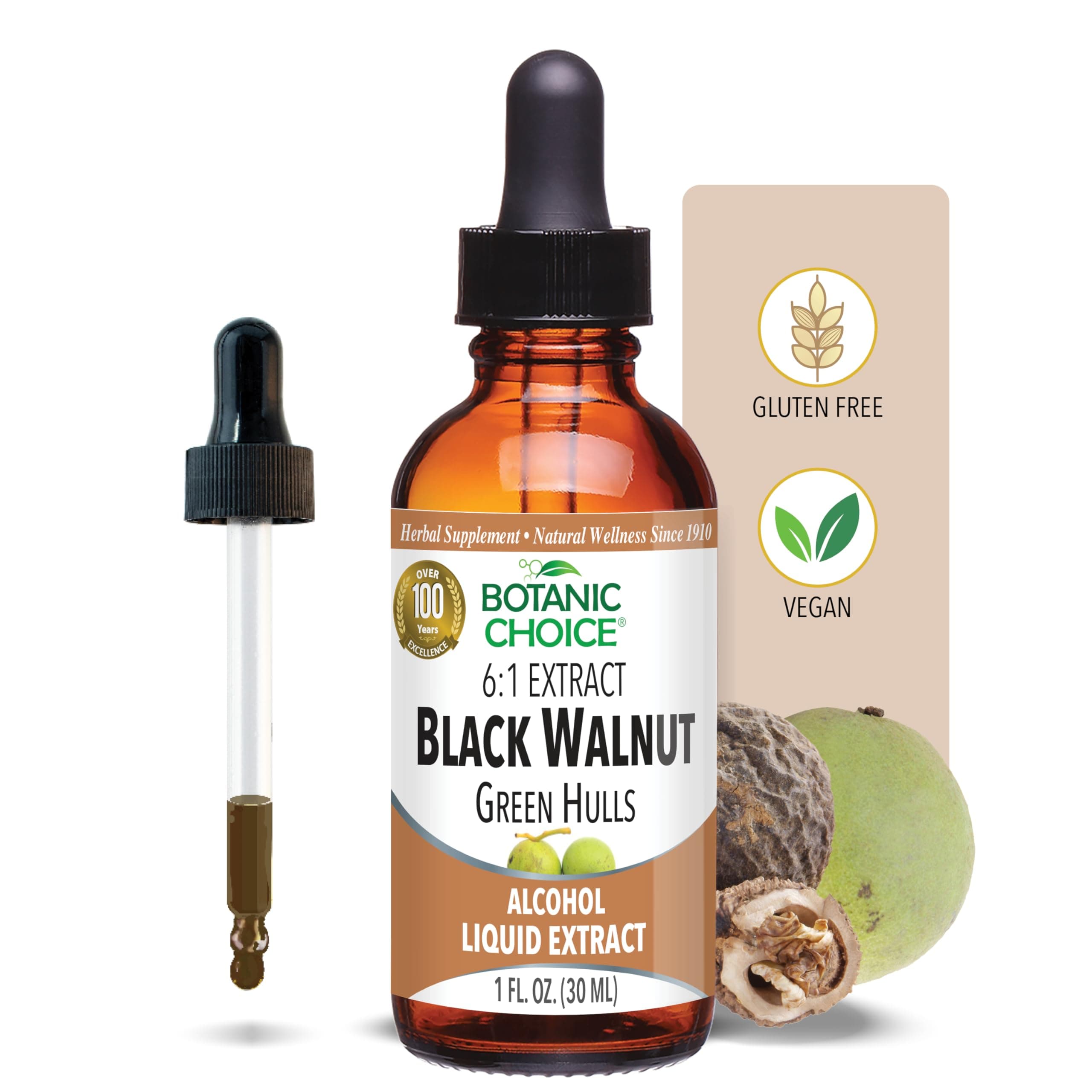 Botanic Choice Black Walnut Green Hulls Liquid Extract-Traditional Support for Digestion-Detox-Overall Health-1 Fl. Oz.