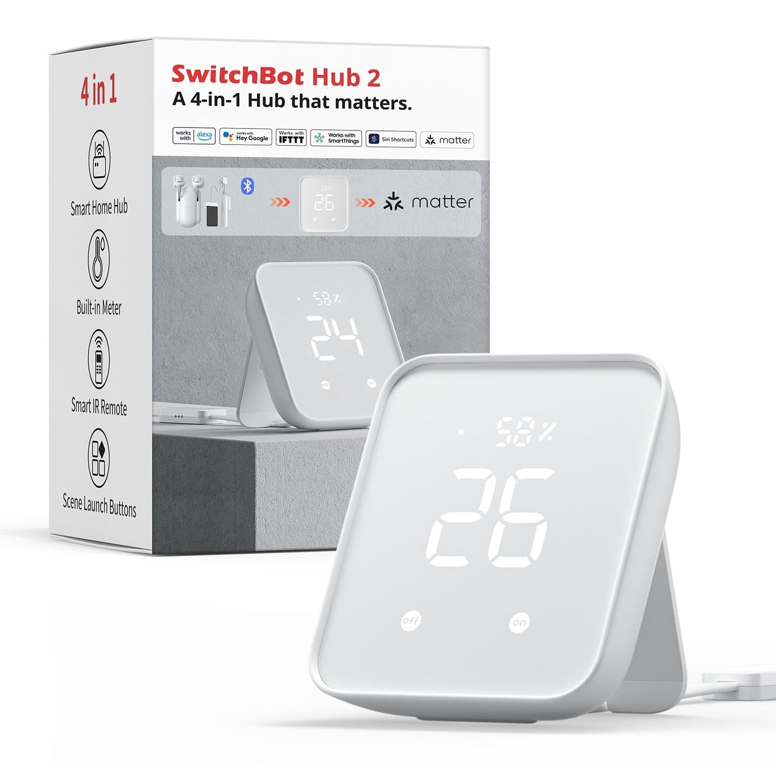 Matter Hub 2, work as a WiFi Thermometer Hygrometer, IR Remote Control, Smart Remote and Light Sensor, Link SwitchBot to Wi-Fi (Support 2.4GHz), Compatible with Alexa&Google Assistant