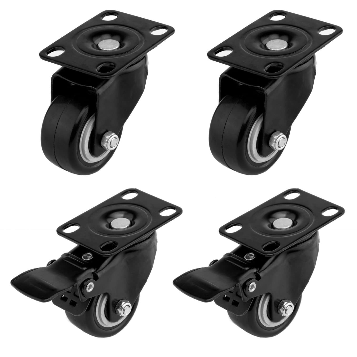 4 PCS 1.5 inch Heavy Duty Caster Wheels Polyurethane PU Rubber Swivel Casters with Top Plate & Strong Bearing Total 400lb Quite Mute Non-Marking Locking Stem Casters Black (1.5'')