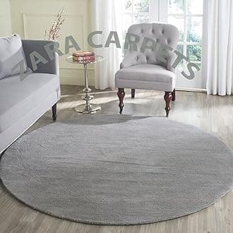 ZARACARPETS Solid Plain Exported Quality Hand Made Carpets and Rug Size 6x6 Round Diameter (6 by 6 Round) Grey
