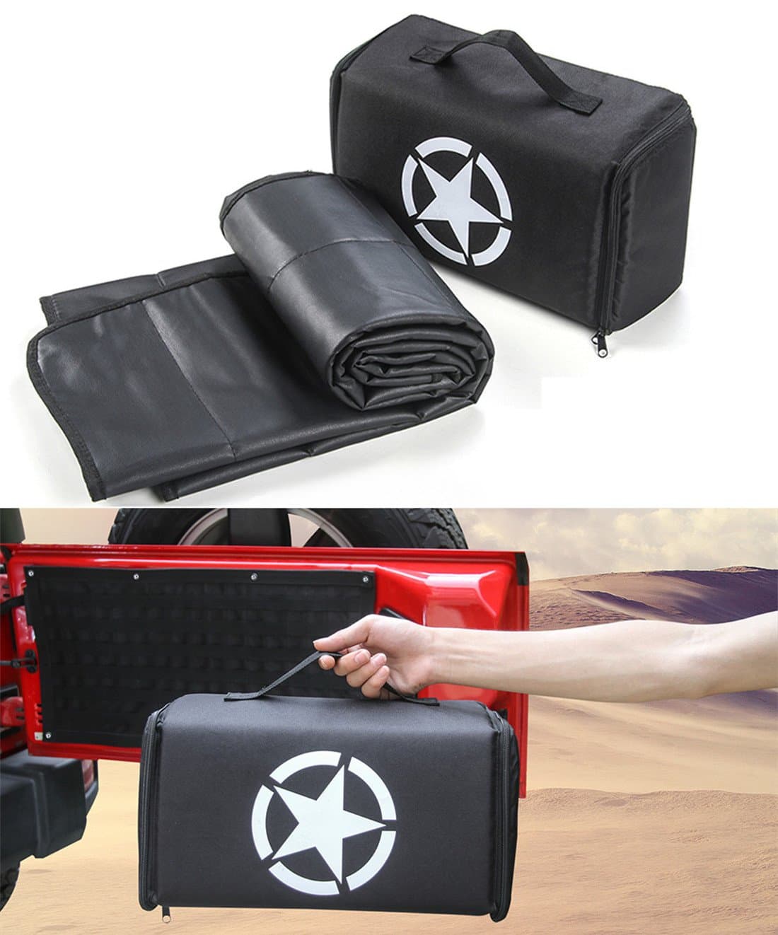 LITTOU Car Interior Tailgate Storage Bag Camping Mat Cargo Organizer Bag Saddlebag Fit For 2007-2017 Wrangler JK CJ TJ All Models Car Styling (Black)