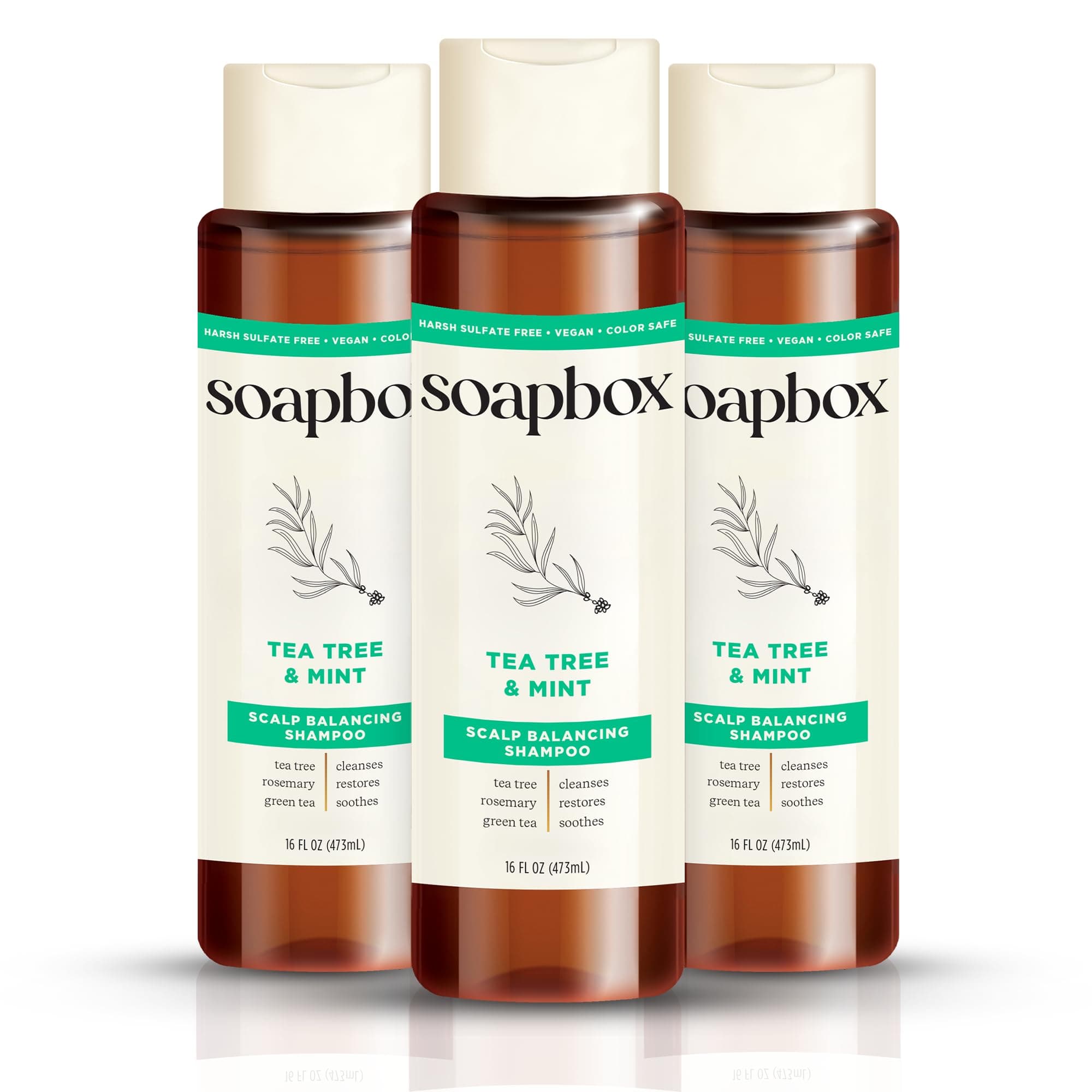 Soapbox Soaps Shampoo, Tea Tree with Shea Butter, 3 Count (SBS06665-3)