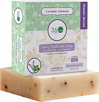360Feel Lavender Patchouli Soap - Made in the USA - Castile Handmade, All-Natural, Cold-Processed - Infused with Lavender & Patchouli Scent for Relaxation & Calm - Creamy Lather (5 oz)