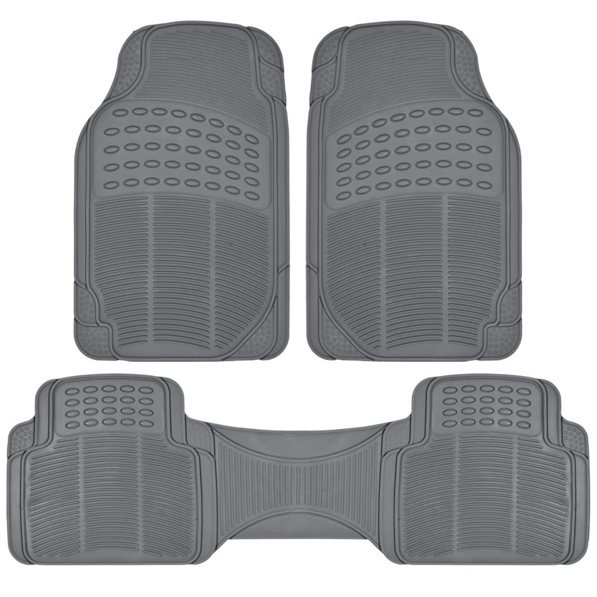 BDK Original ProLiner 3 Piece Heavy Duty Front & Rear Rubber Floor Mats for Car SUV Van & Truck, Gray - All Weather Floor Protection with Universal Fit Design