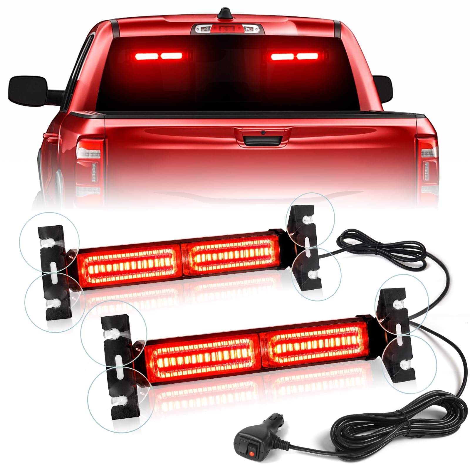 1002L Emergency Strobe Traffic Advisor Light Bar: 40 LED Dash Safety Warning Flashing Light, Front/Rear Windshield Visor for Construction Vehicle, Tow/Plow Truck (2x10.7inch, Red)