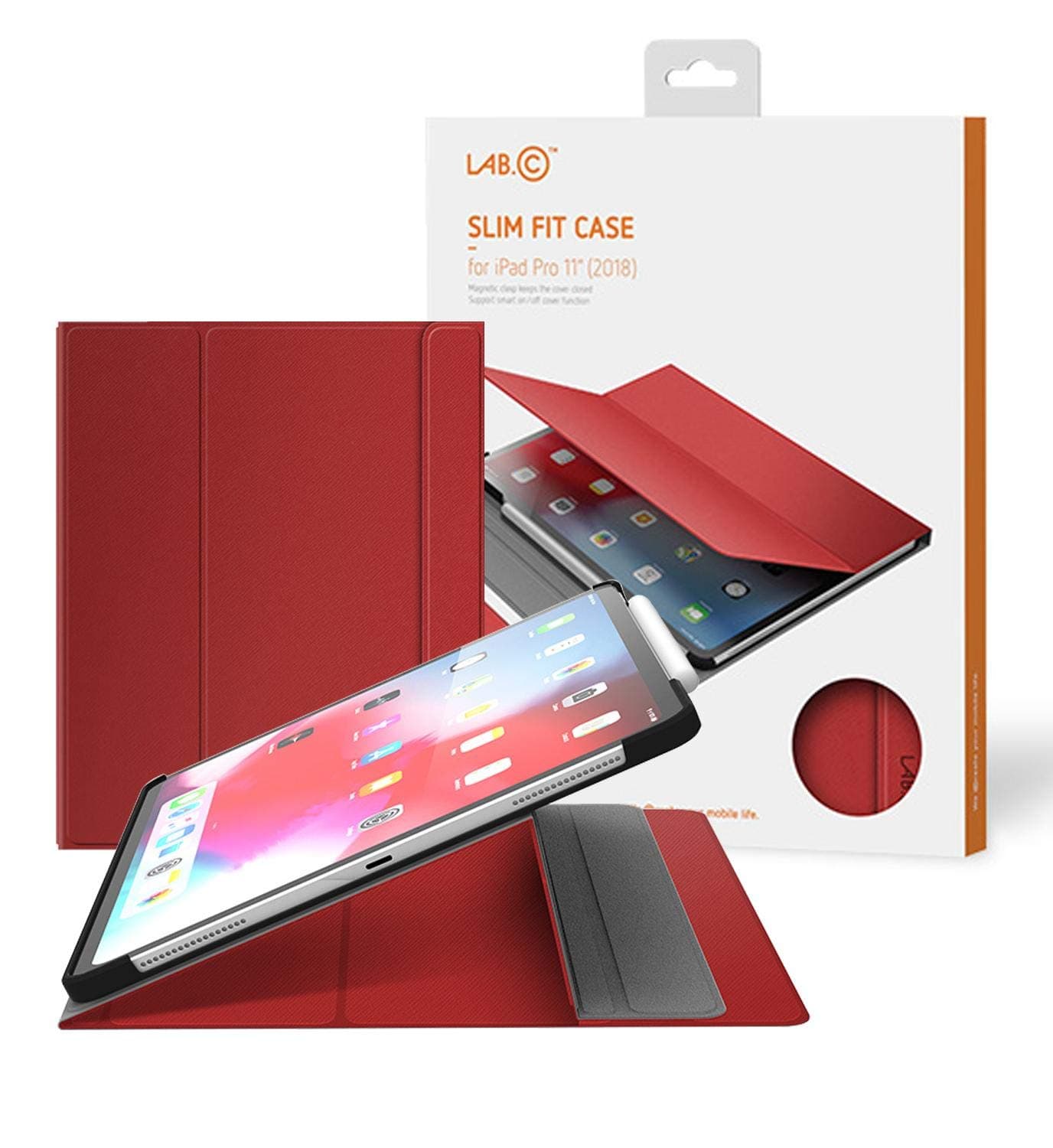 Apple iPad Pro 11 2018 LAB.C Slim Fit Case Magnet Clasp with Smart On/Off Cover Function - Red