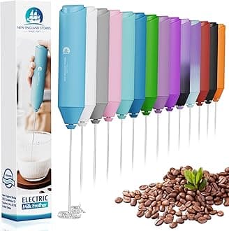 Powerful Milk Frother Handheld Foam Maker, Mini Whisk Drink Mixer for Coffee, Cappuccino, Latte, Matcha, Hot Chocolate, No Stand, Sky Blue