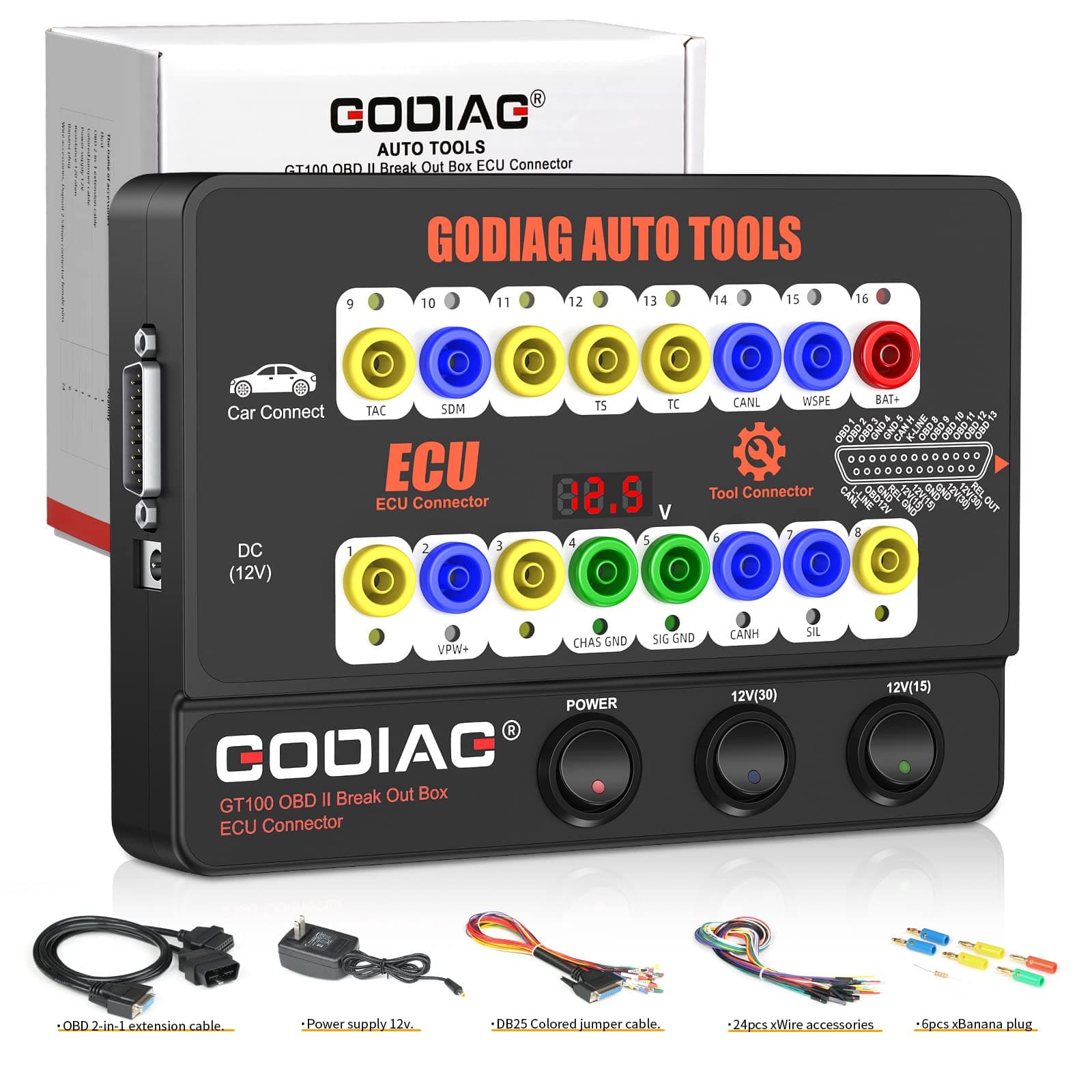 GT100 Breakout Box OBDII Protocol Detector ECU Bench Connector OBD Diagnostic Port Tester