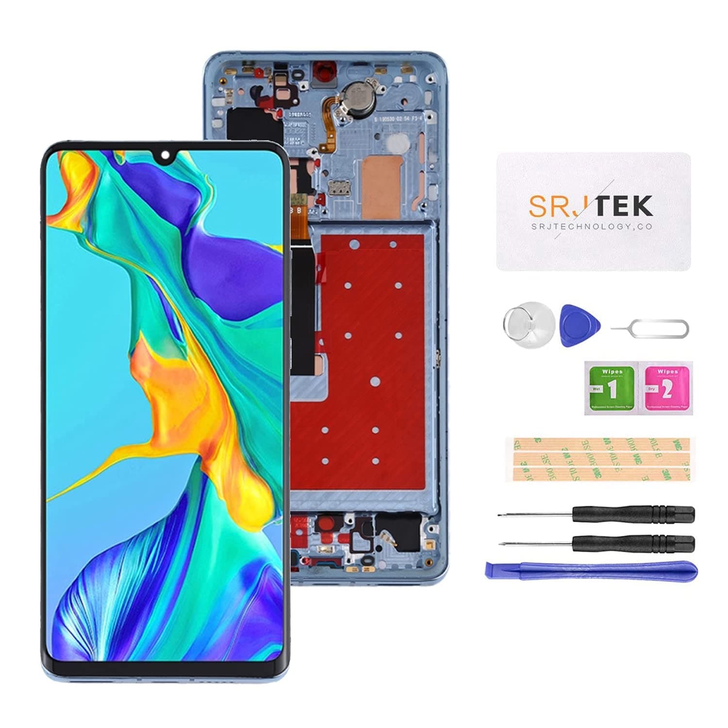 Screen Replacement for Huawei P30 Pro Mobile Phone LCD Display Touch Digitizer Assembly Glass Repair with Tools(Black with Frame) (Breathing Crystal)