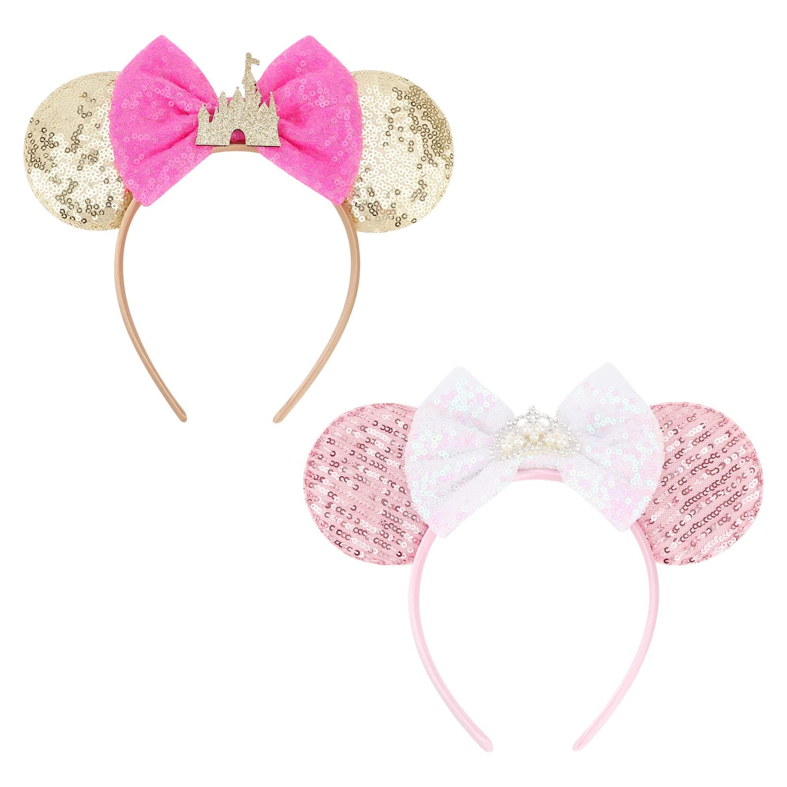 – 2 Pack Mouse Ears Bow Headbands Glitter Party Decoration Cosplay Costume for Women