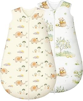 Baby Sleeping Bag 1.5 TOG 100% Cotton Fabric Toddler Sleeping Bag 2 Pack for Infant 18-24 Months Unisex Baby Beige Elephant