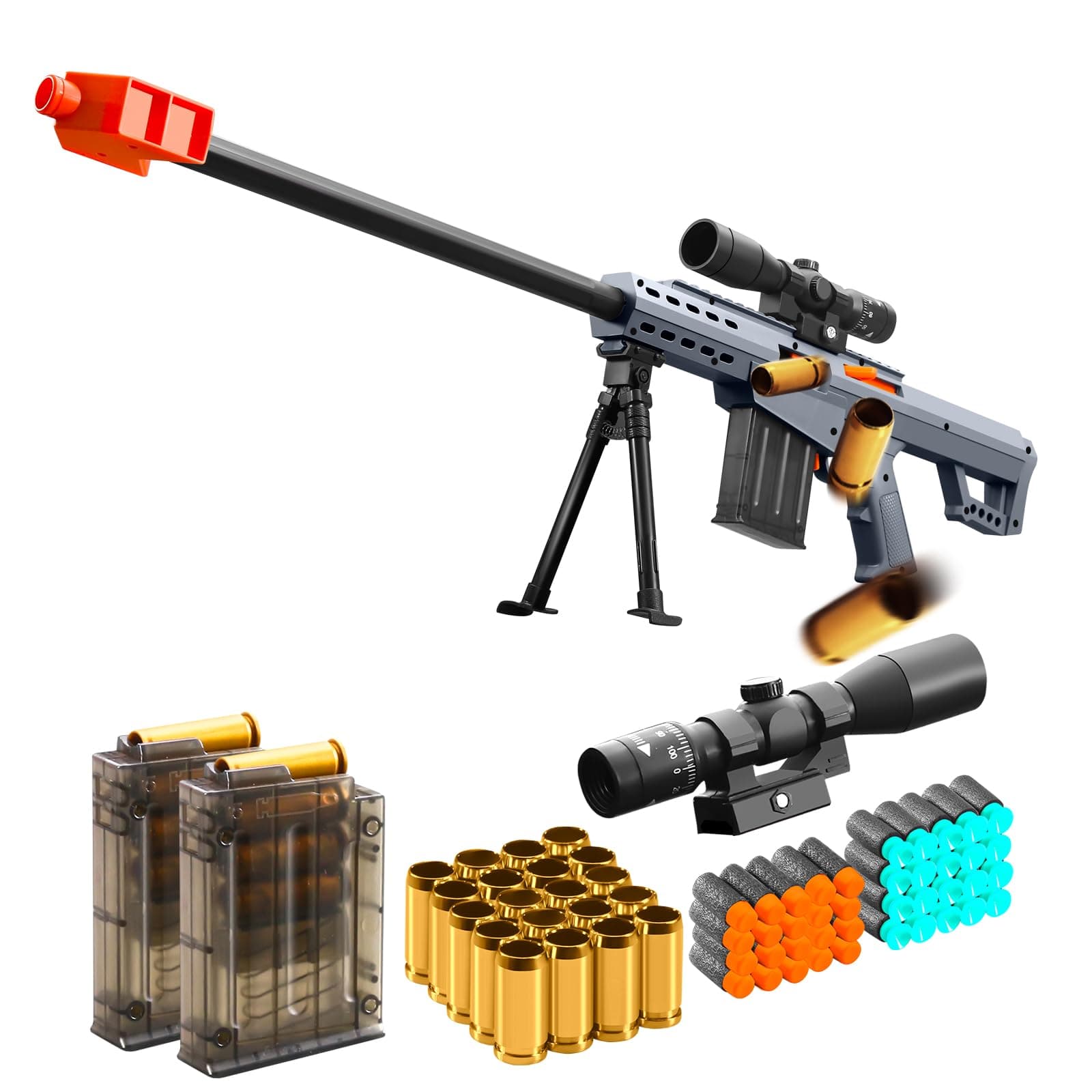 Soft Bullet Shotgun Foam Realistic Pellet Blasters Shell Ejecting Toy Gun Dart Sniper with Scope Rifle Fake Gun Stress Shot for Boys Girls Kids and Adults Birthday Gift Age8-12 (Grey)