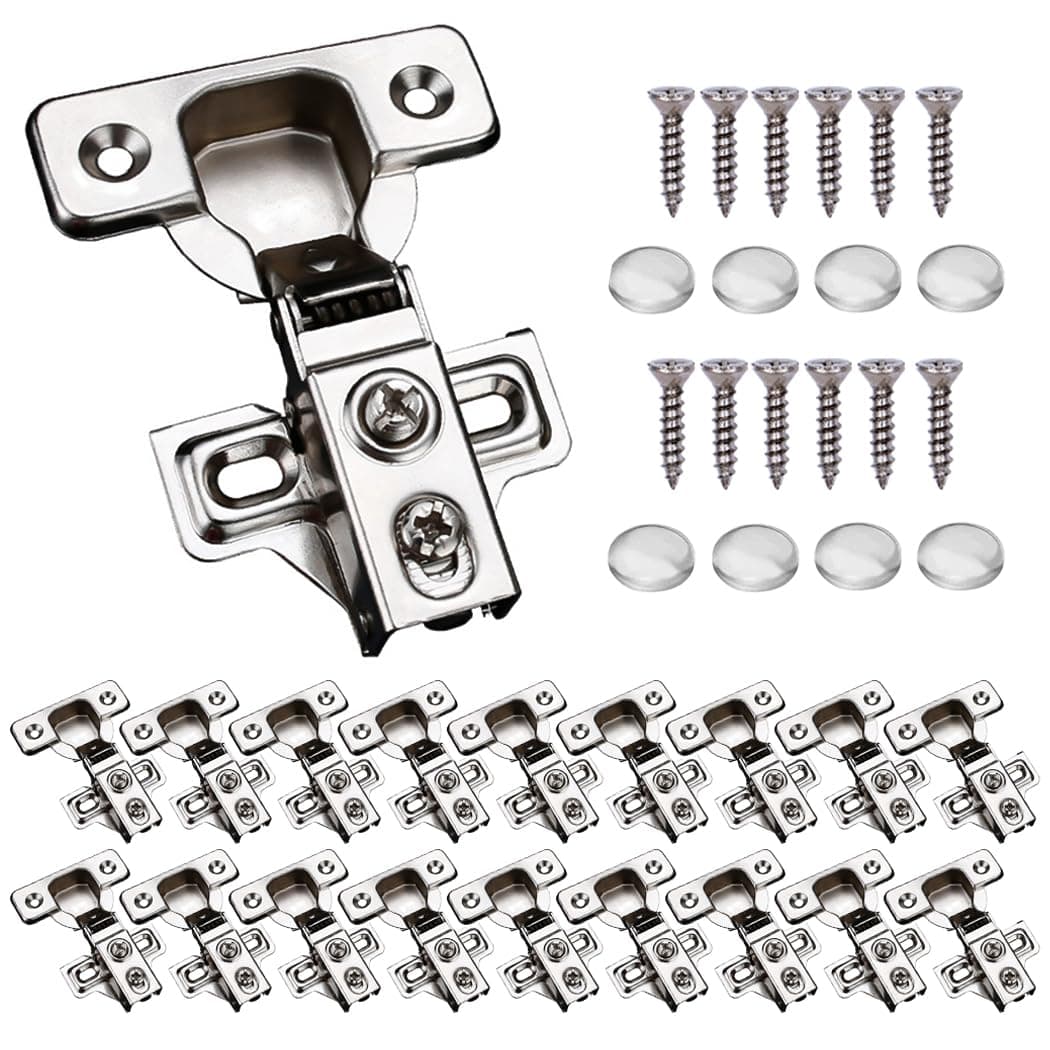 20 Pack Soft Close Cabinet Door Hinges for 1/2" Partial Overlay, 105 Degree Opening Angel, Stainless Concealed Kitchen Cabinet Hinges with Mounting Screws, Manual and Door Bumpers