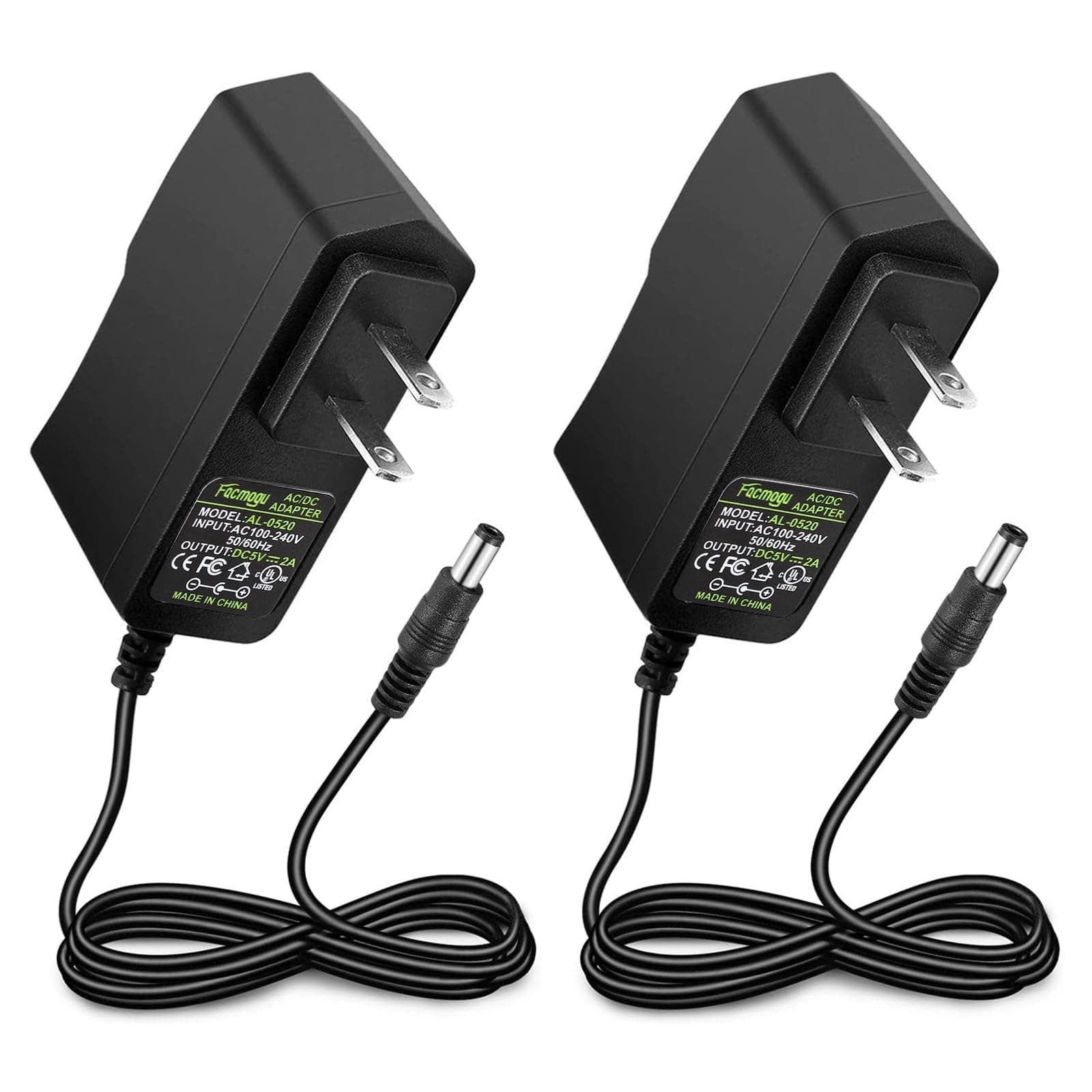 Facmogu2 Pack DC 5V 2A Power Adapter, AC 100-240V to DC 5V 2A 10W Power Supply Transformers, 5.5 x 2.5mm Jack Also Compatible with 5.5x2.1mm Socket
