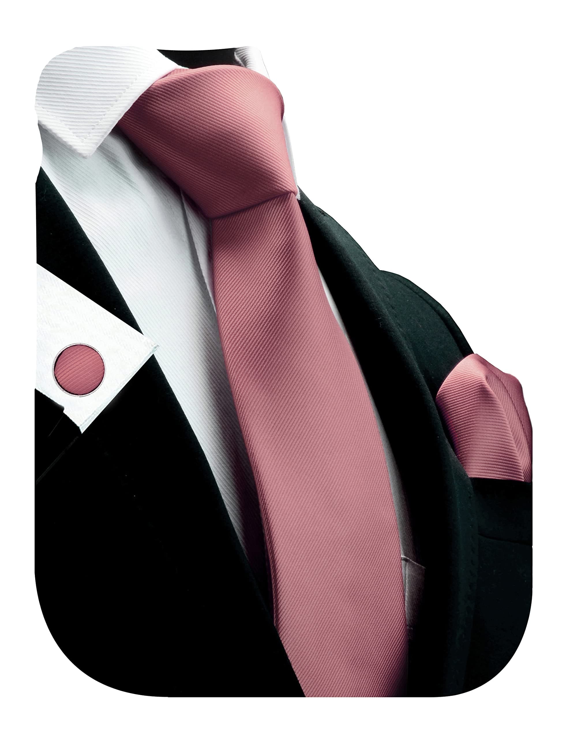 GUSLESON 3.15"（8cm） Solid Color Necktie and Pocket Square Cufflinks Sets For Men + Gift Box
