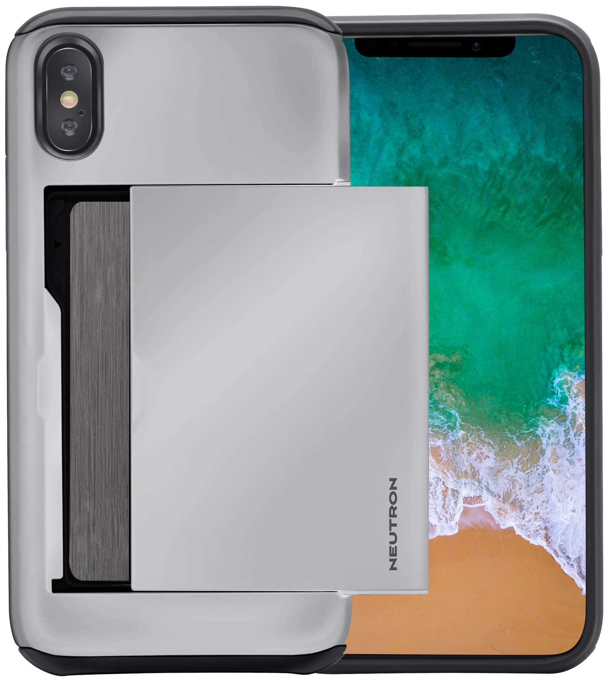 Neutron iPhone X/XS Shockproof Case with Card Holder - Protective Credit Card Wallet Slot (Space Grey)