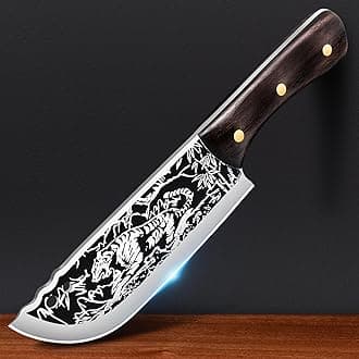 Meat Cleaver Knife Carved with Tiger Pattern Fathers Full Tang Handle Knife Hand Forged Cleaver Butcher Knife Cleaver Chopping Knife for Home (Wenge handle)