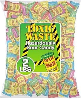 TOXIC WASTE - Hazardously Sour Candy - Apple, Watermelon, Lemon, Blue Raspberry, & Black Cherry Flavors - 2 lb. Bag