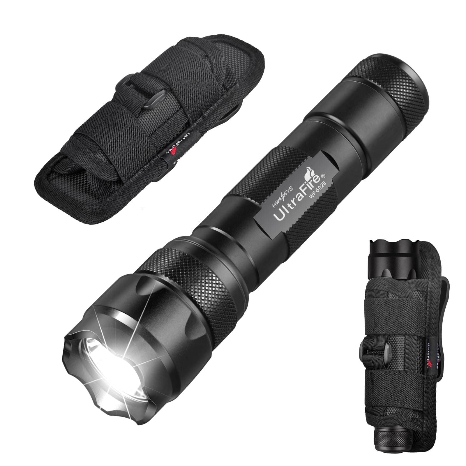 WF-502B Single Mode Flashlight with Holster,1000 Lumen Tactical Flashlight with Duty Belt Holster,Bright Law Enforcement - Police Flashlight(Battery not Included)