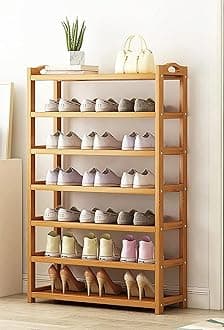 Wooden Shoe Rack, Bamboo Shoes Cabinet, Free Standing Entryway Shoe Tower Shelf, Shoes Organizer, Multi-Function Organizer, Boots Storage Shelf Modern House Furniture Home Office Stands (7 Tiers)