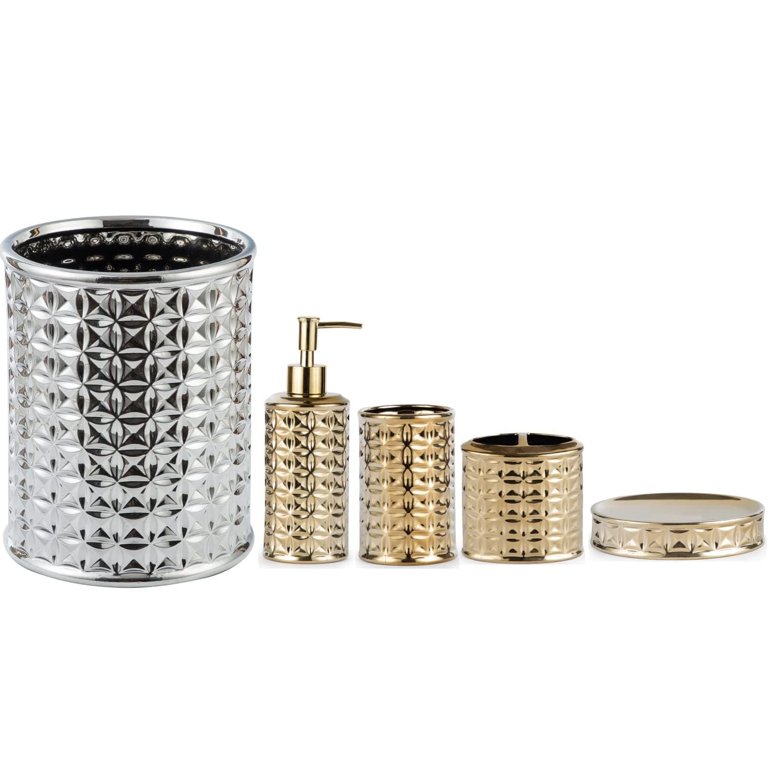 BASDHEBathroom Accessories Set-5 Piece Ceramic Gift Set Toothbrush Holder,Toothbrush Cup,Soap Dispenser,Soap Dish,Trash Can, Set Bathroom