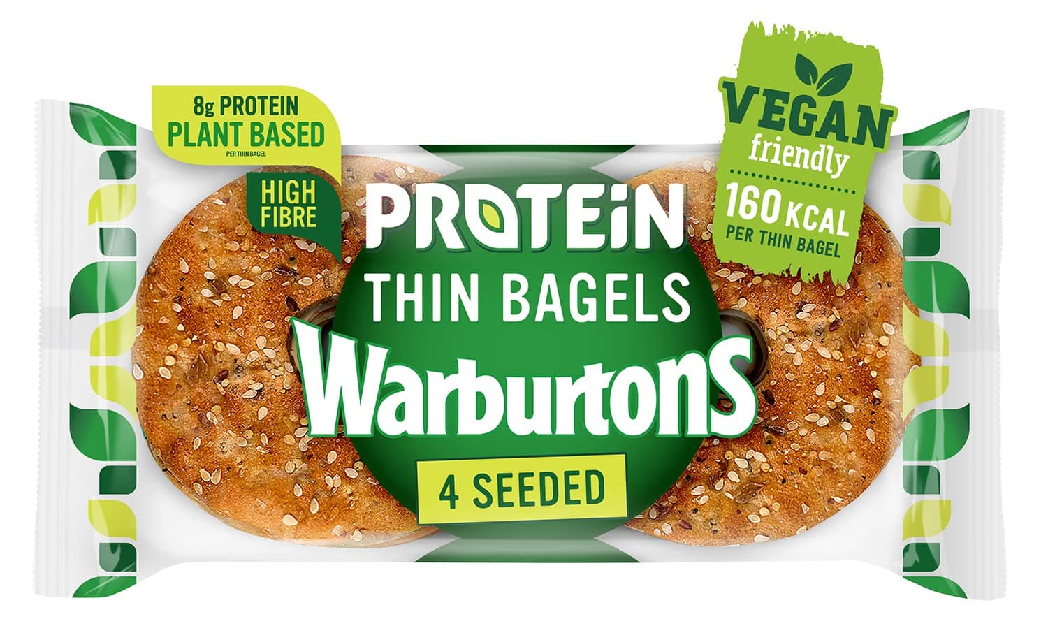 4 Seeded Protein Thin Bagels , Pack of 4