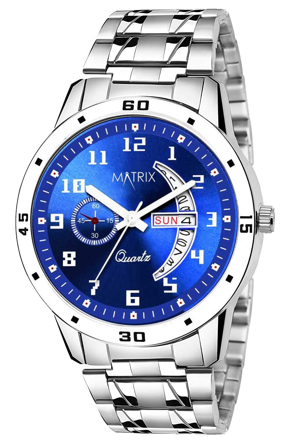 Blue, Black & Silver Dial, Day & Date Functioning, Stainless Steel Strap Analog Watch for Men & Women