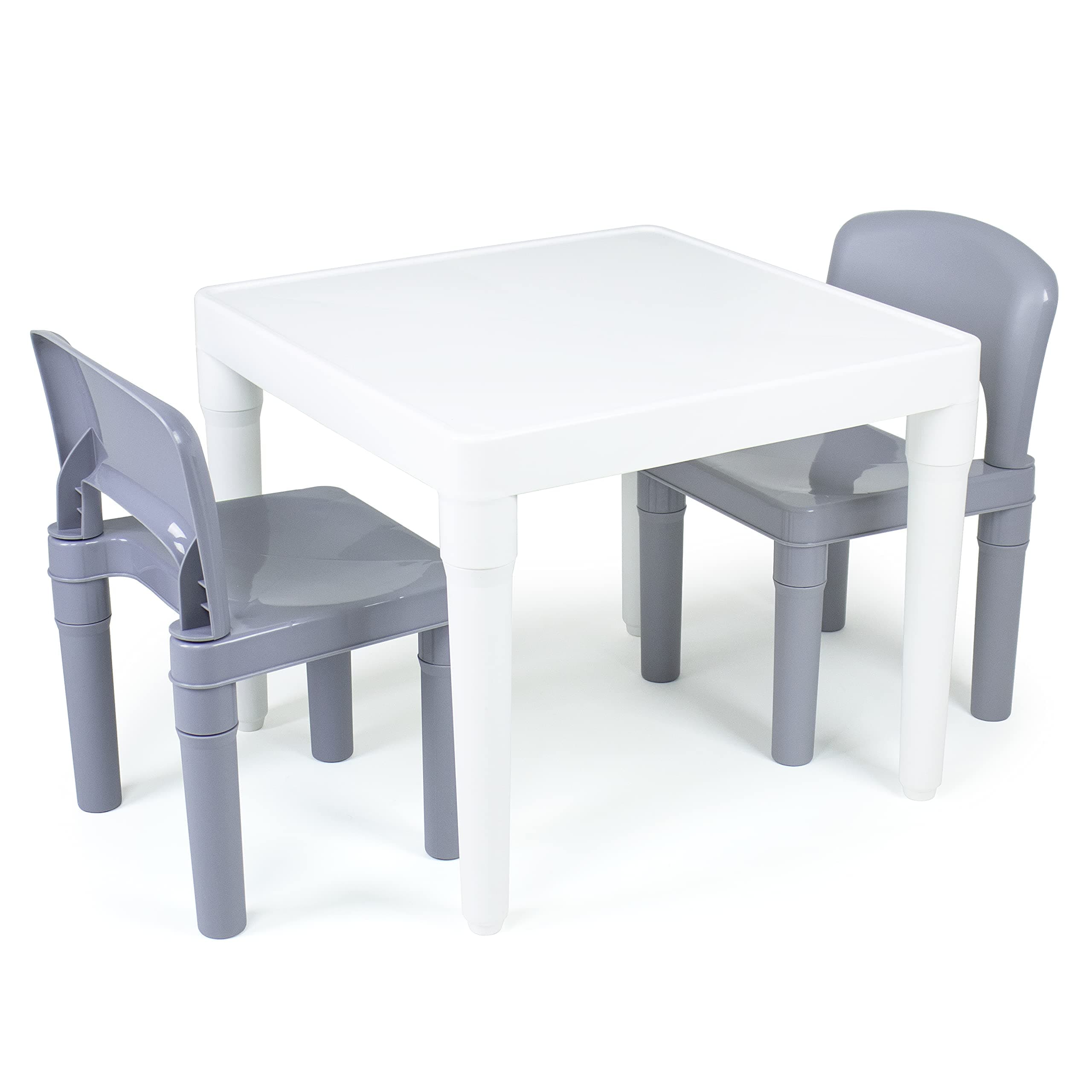 Kids Dry Erase Plastic Table and 2 Set, White Table & Grey Chairs, 20 x 20 x 17inches, 12 x 11 x 18 inches