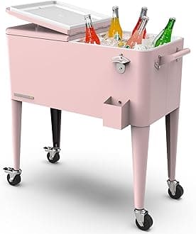 80-Qt Large Outdoor Patio Cooler with Wheels & Handles, Portable Rolling Hard Cooler for Outside, Retro Ice Cooler Cart, Beverage Can Coolers for Backyard Parties