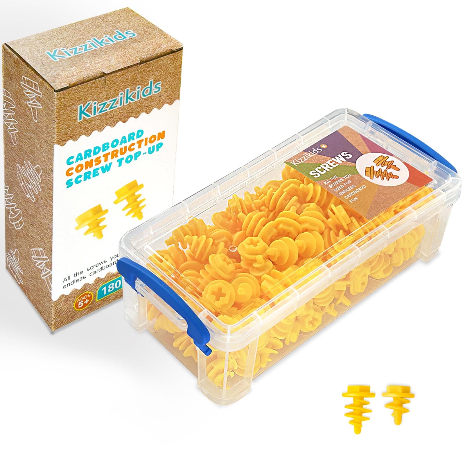 Screws Kit Top-up 180 Piece, Cardboard Construction Tools, STEM Educational Toys for at-Home Play + Classroom Learning, Screws 90 and Screws+ 90 Mix Kit for Boys and Girls Aged 5+(Yellow)