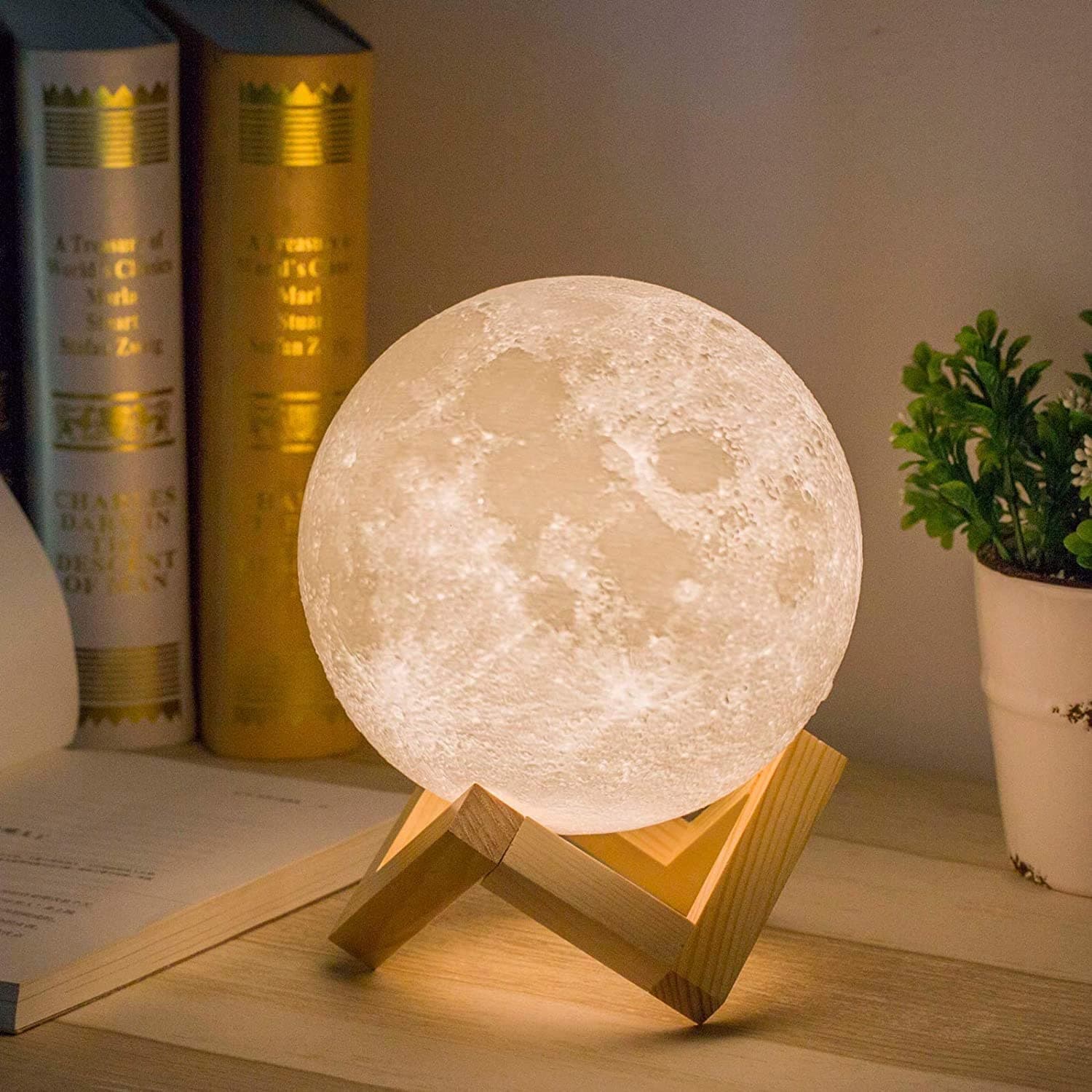X spring Moon Lamp, Night Light with USB Charging and Touch Control Brightness, 3 Adjustable Tone Warm, Cool White and Natural Light Lunar Lamp, Sunset Lamp for Kids Girls Boys Friends Lover (12 Cm)