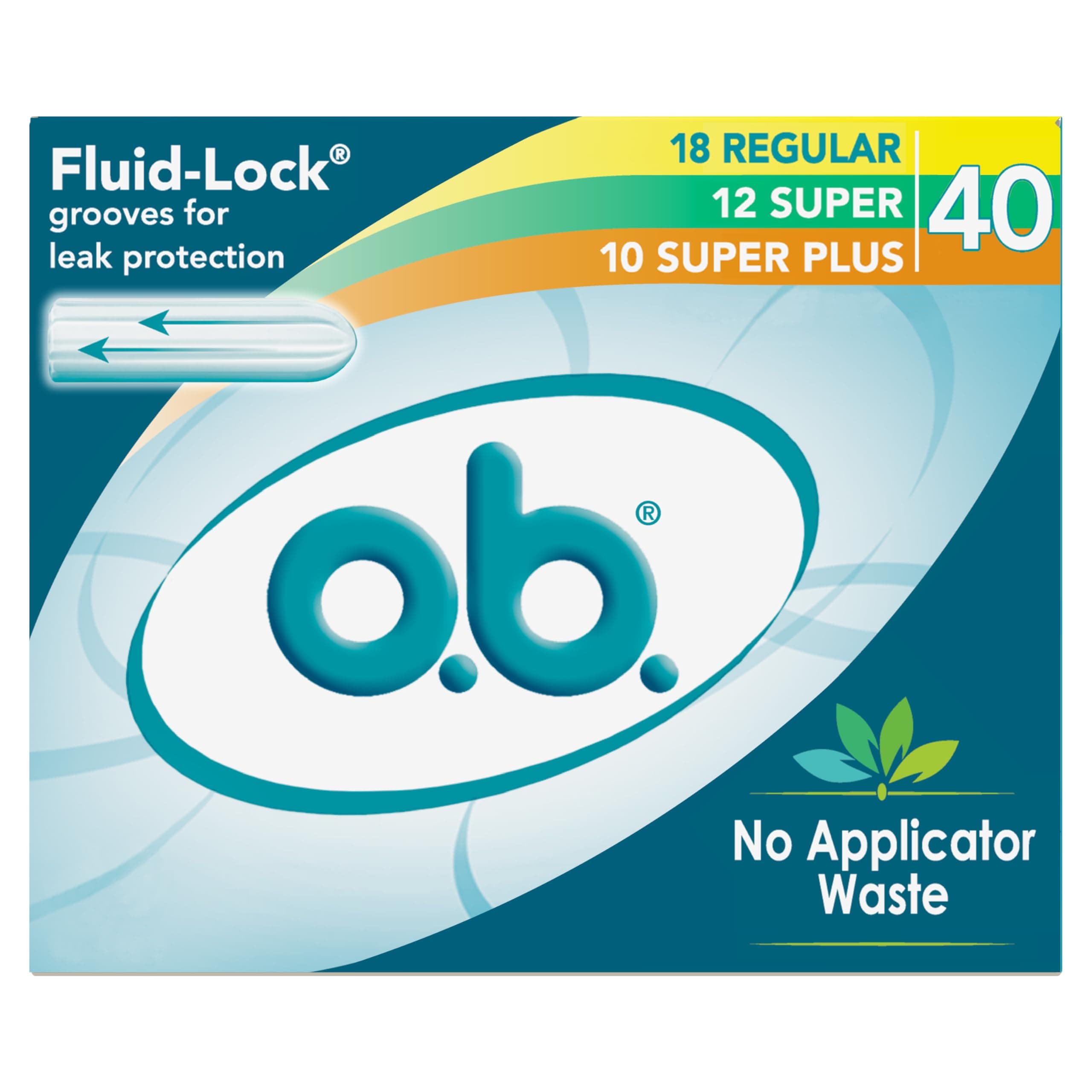 o.b. Original Non-Applicator Tampons, Regular, Super, Super Plus Absorbancies, Multi Pack of 40 Tampons