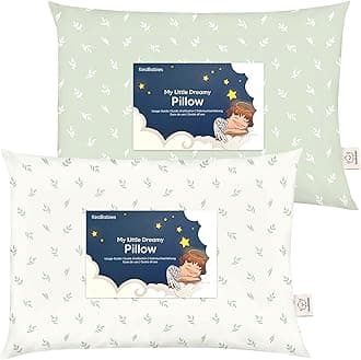 KeaBabies 2-Pack Toddler Pillow - Soft Organic Cotton 13X18 Small Pillow for Kids - Travel, School, Nap, Age 2 to 5 (Herb)