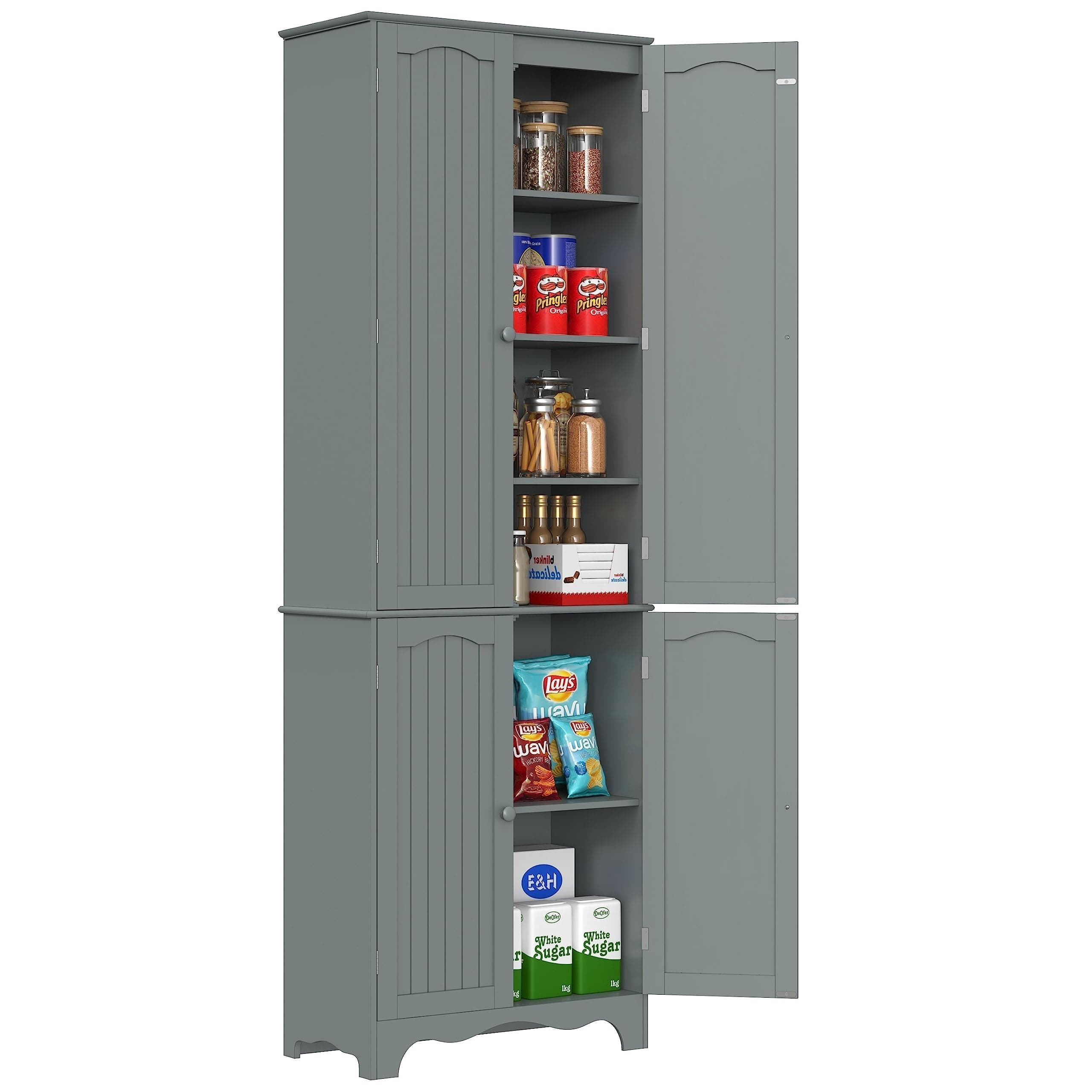 Function Home 72'' Freestanding Tall Pantry Cabinet，Kitchen Pantry with 2 Large Cabinets and Adjustable Shelves,2-Door Floor Storage Cabinet for Additional Storage Space in Grey