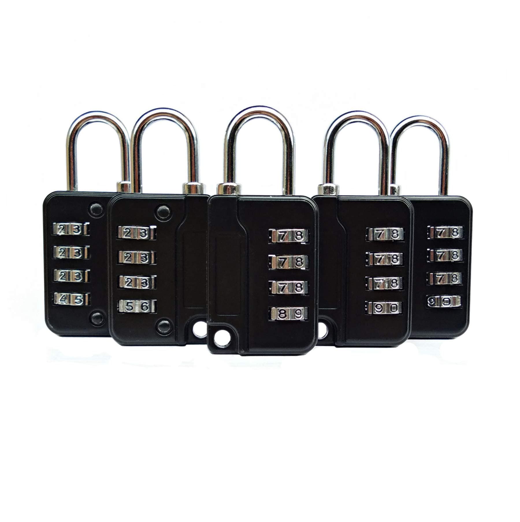 4 Digit Combinations Padlock The Safe Cipher Lock, for Gym Outdoor & School Employee Locker, Toolbox, Fence, Hasp Cabinet, Resettable Combo Locks (Black 5 Pack)