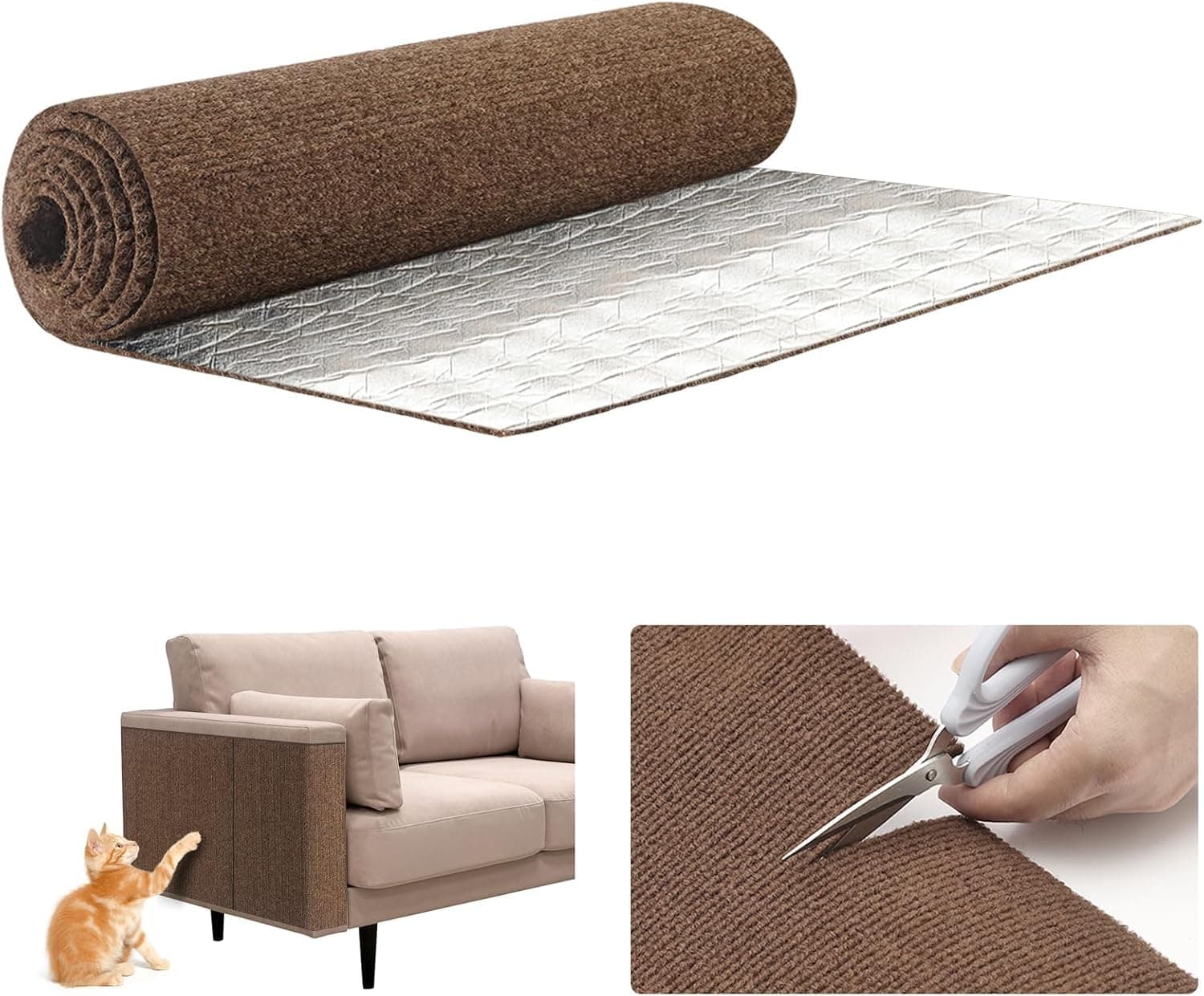 Cat Scratch Pad for Sofa, Cat Scratching Mat with Free Sticker, Anti Scratch Cat Climbing Furniture Protectors, Brown Cat Hammock Scratchin Protector Furniture Pads - 100x40 cm/ 40x15.8 inch