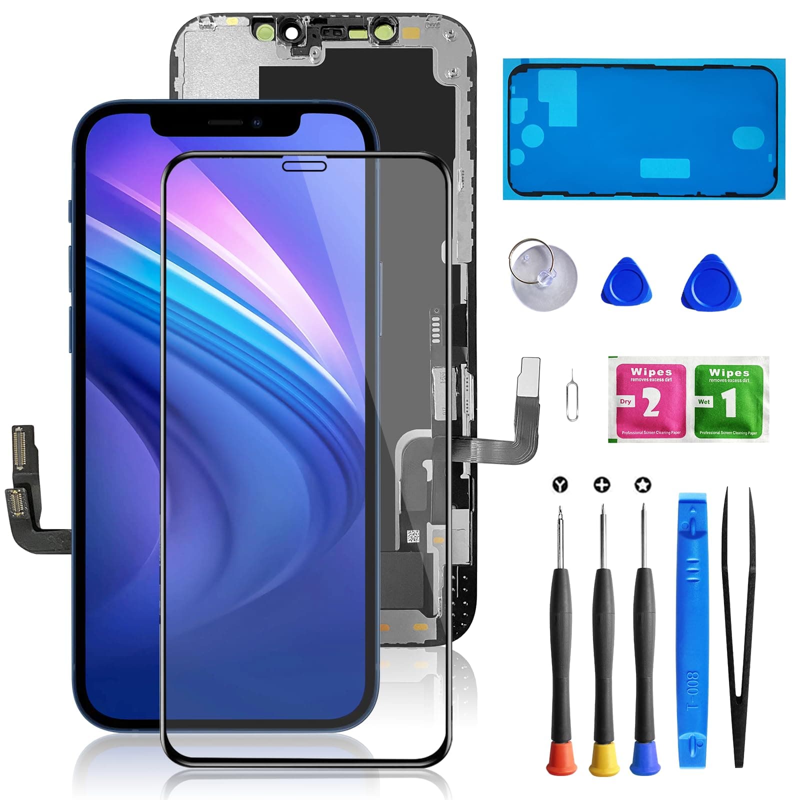 for iPhone 12/12 Pro Screen Replacement 6.1", Bsz4uov 3D Touch LCD Screen Display Digitizer Assembly for iPhone 12/12 Pro Repair Kits+Waterproof Frame Sticker+Tempered Protector