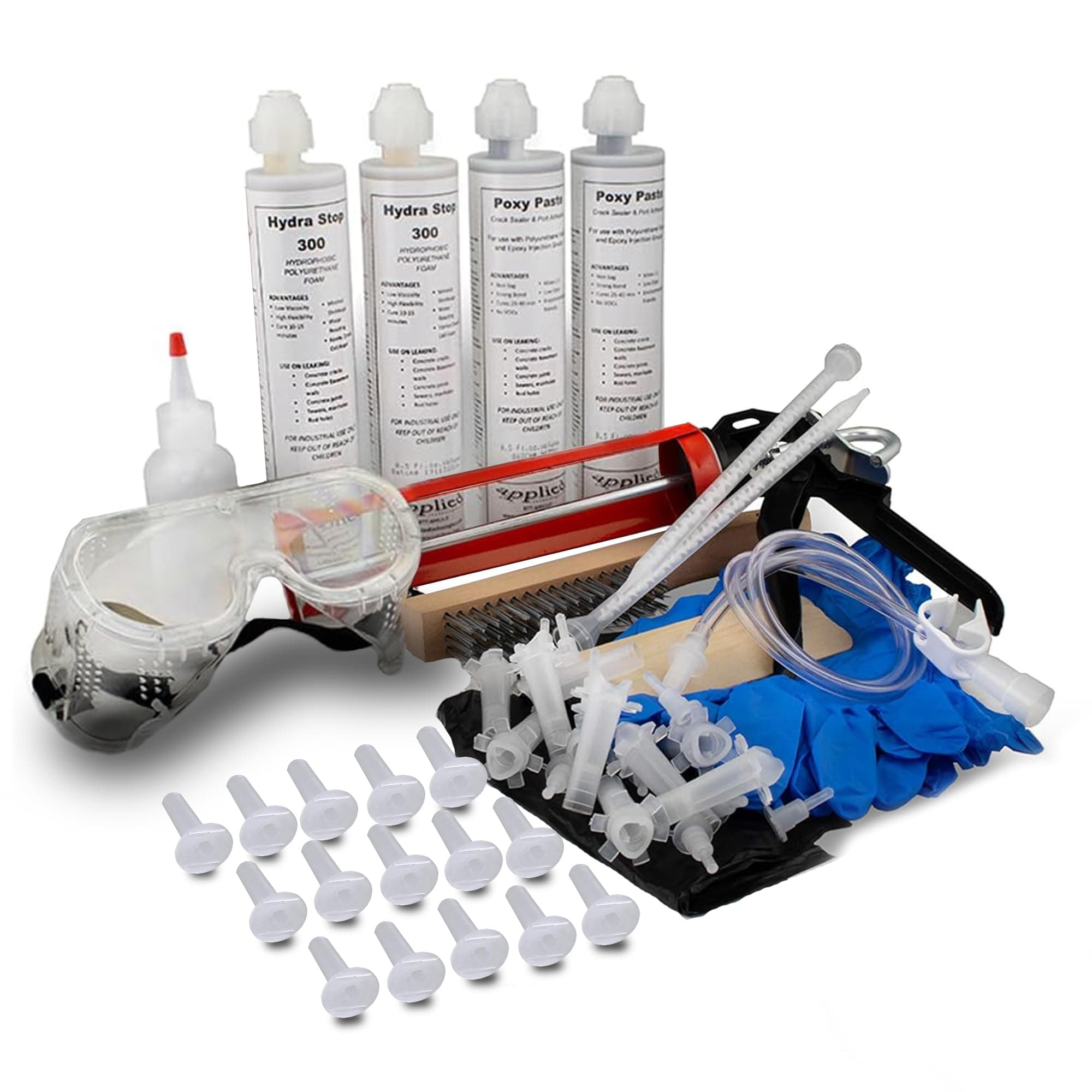 10′ Fast Set Concrete Foundation Crack Repair Kit-Hydra Stop 300 Injection System, Polyurethane Concrete Crack Repair, Basement Wall Leak Sealant & Foundation Concrete Filler, Tough Waterproof Seal