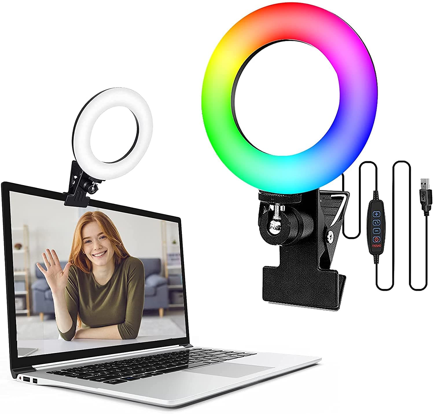 Video Conference Lighting, 6.3" Selfie Ring Light with Clamp Mount for Video Conferencing, Webcam Light with 3 Light Modes&6 Level Dimmable for Laptop | PC Monitor | Desk/Bed | Office | Makeup | YouTube