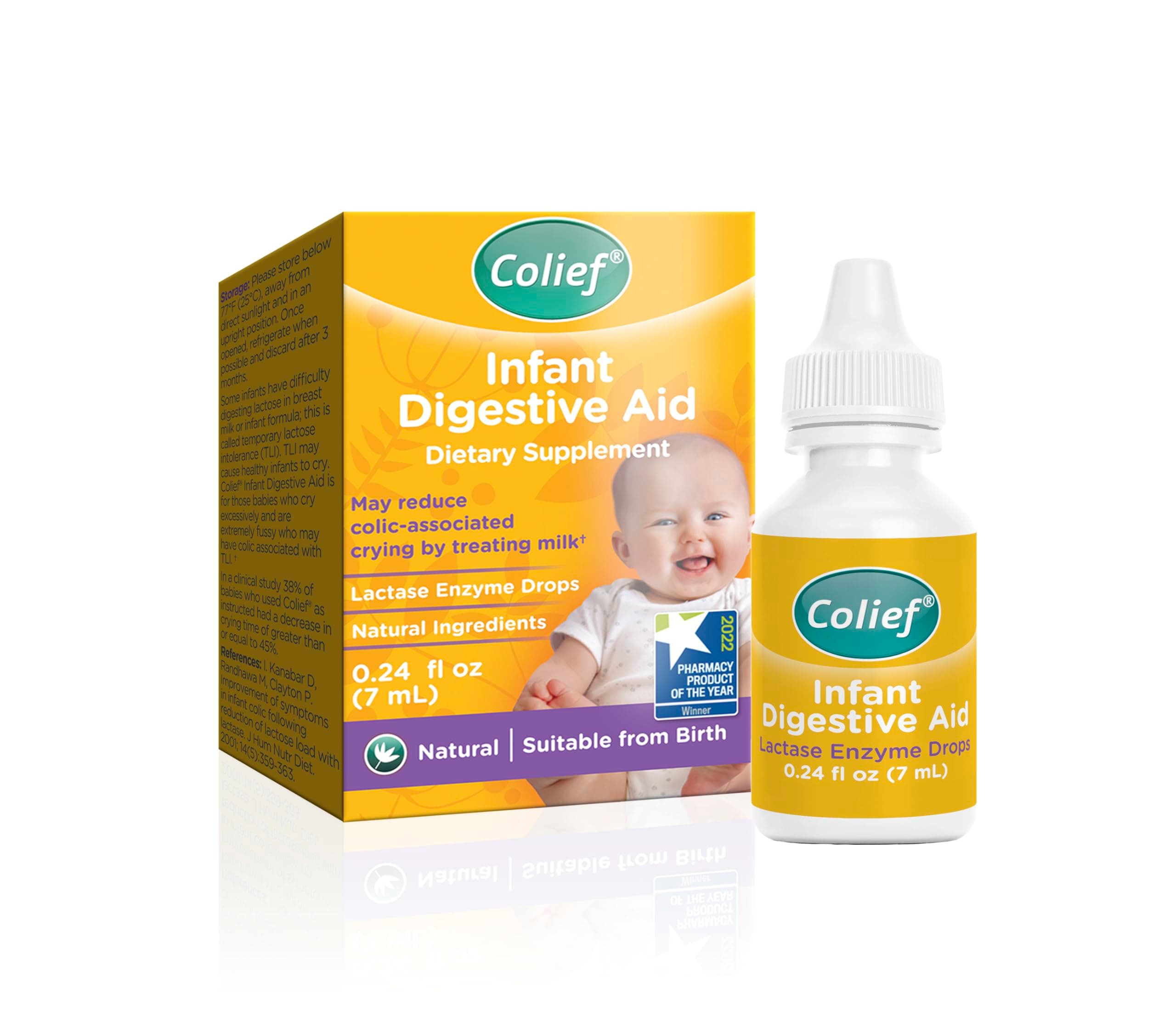 Colief Infant Digestive Aid | Gas Drops for Babies | Natural & Safe Infant Gas Relief | Reduces Baby Colic, Tummy Bloating, Fussing & Crying (0.24)