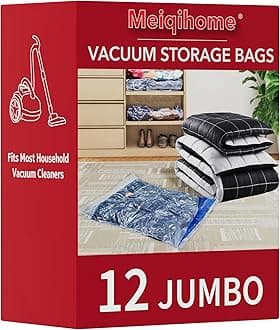 MEIQIHOME Vacuum Storage Bags, Space Saver Sealer Bags,Vacuum seal bags for clothing, Pillows, Comforters, Blankets, Bedding,12 Jumbo