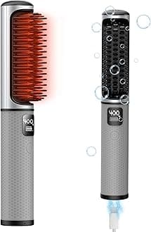 Cordless Hair Straightener Brush, Portable Ceramic Hair Brush for Smooth Straightening, USB Rechargeable & Quick Heat Up & Travel Size, 30Mins Auto-Off, Perfect for Professional Salon at Home, Travel