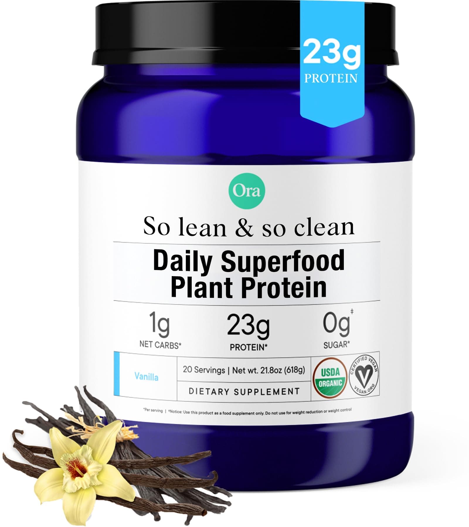Ora So Lean and So Clean Organic and Plant-Based Superfood Protein (Organic Vanilla, 21.2 oz/600 g)
