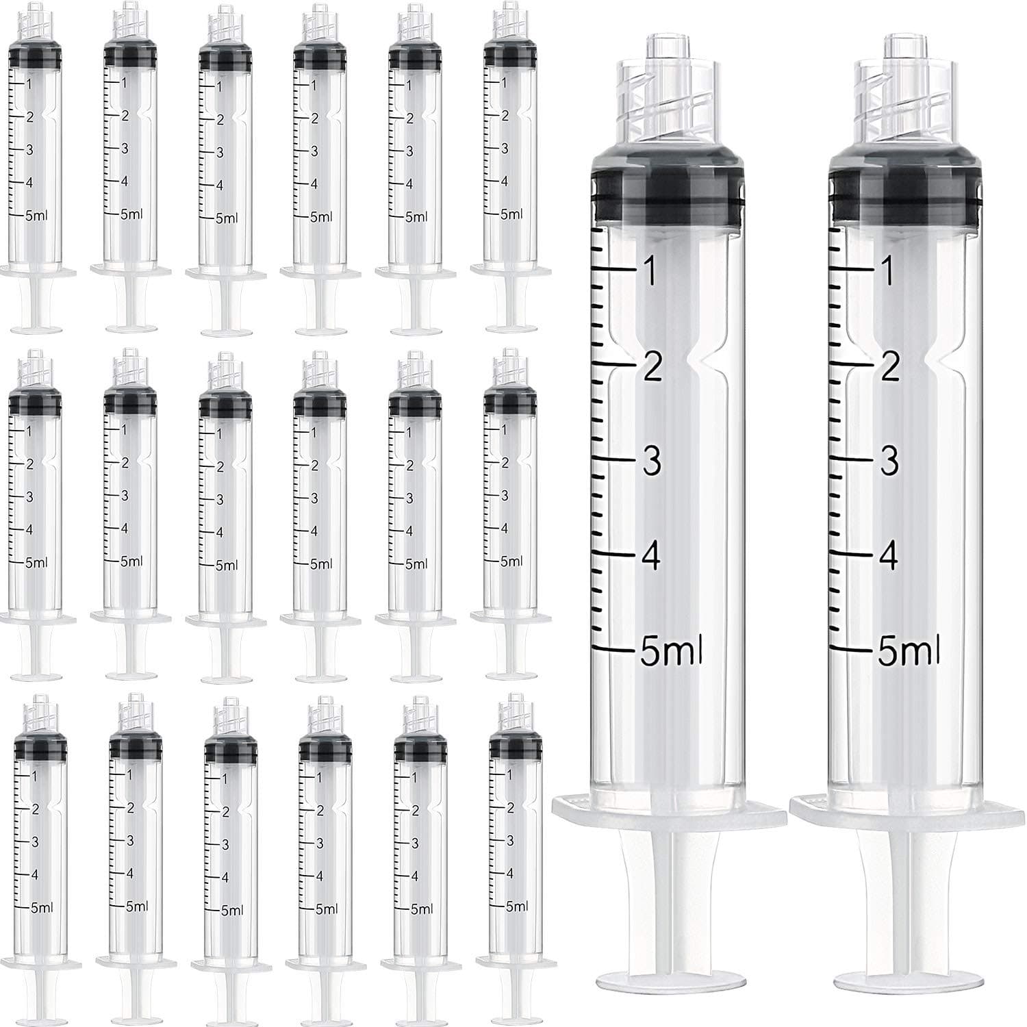 TecUnite 20 Pack Plastic Syringe Luer Lock with Measurement, No Needle 5 ML