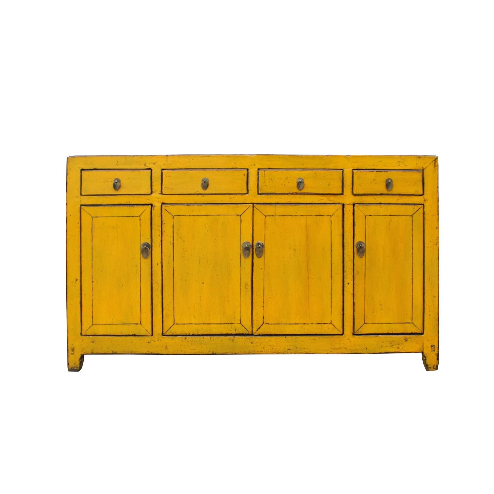 Chinese Distressed Rustic Yellow Sideboard Buffet Table Cabinet Acs4900