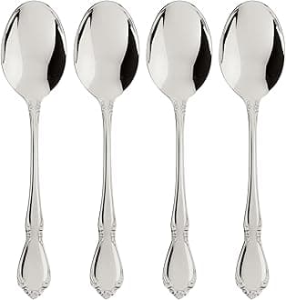 Silverware, Chateau Fine Flatware Dinner Spoons, Service For 4, Dishwasher Safe, 18/10 Stainless Steel, Rust Resistant, Home and Kitchen Utensils, Dinner Spoon (Silver, 4 Piece)