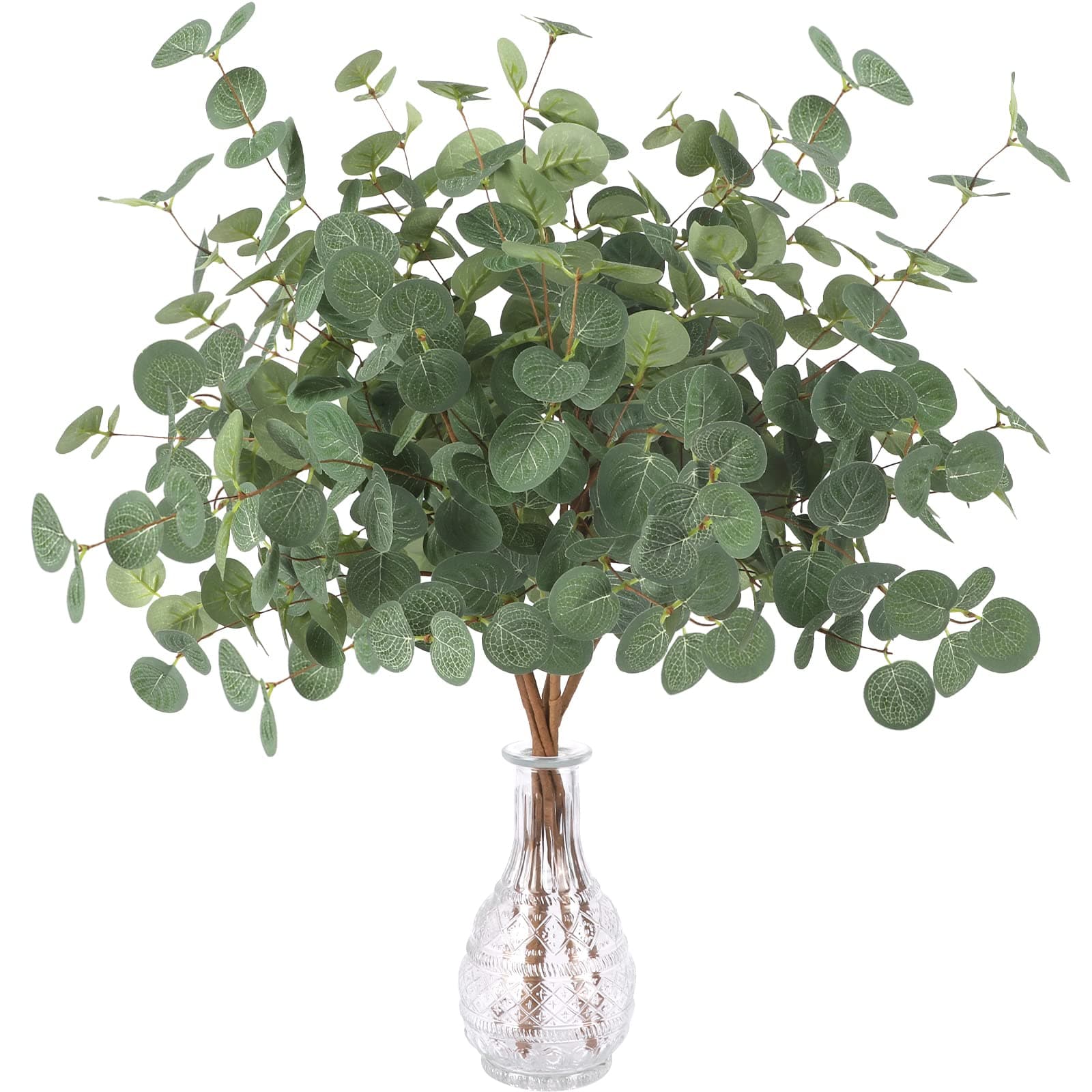 FUNARTY 6pcs Artificial Eucalyptus Leaves Stems 25in Tall with 80 Leaves Greenery Stems Fake Silver Dollar Eucalyptus Plant Branches for Farmhouse Vase Bouquets Wedding Home Decor